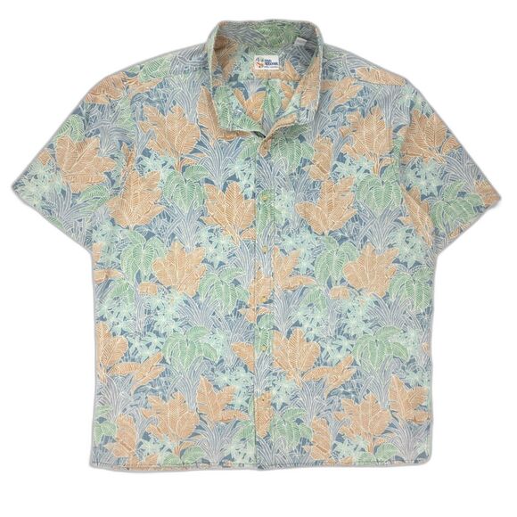 REYN SPOONER Hawaiian Shirt Short Sleeve Button Down 90s Green Palm Y2k Resort - Picture 1 of 6